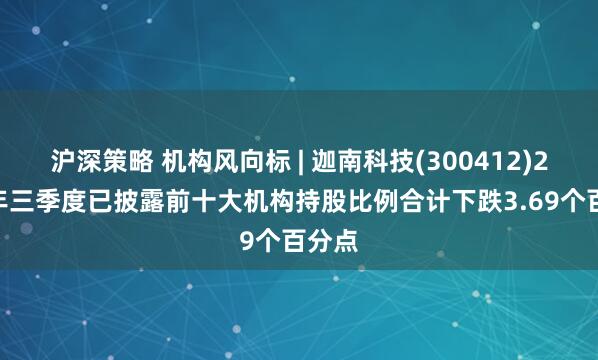 沪深策略 机构风向标 | 迦南科技(300412)2025年三季度已披露前十大机构持股比例合计下跌3.69个百分点